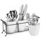 3 Piece White Ceramic Utensil Holder with Metal Stand, Flatware Caddy for Cutlery, Silverware, Kitchen Organizing (White, 13 x 4 x 5 In)